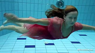 Hey big tits Silvie dive in pool bikini slips to flash hairy pussy underwater