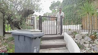 French temptress draws in black waiter then beckons boyfriend for more room thrills