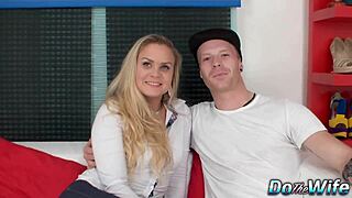 blonde wife barra brass takes anal creampie beside her watching cuckold husband