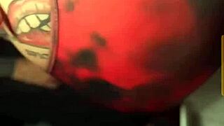 curvy brunette bombshell dances wild at night club