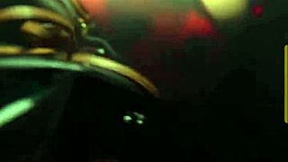 curvy brunette bombshell dances wild at night club