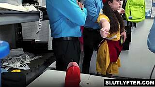 damn! petite 18+ shoplifter faces four daddies dominating and fucking her tight holes hard