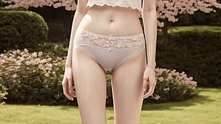lingerie models tease barefoot in panties under cherry blossom trees so sexy