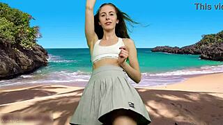 No panties under skirt blows up with beach wind gusts!