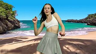 No panties under skirt blows up with beach wind gusts!