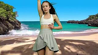 No panties under skirt blows up with beach wind gusts!