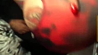 curvy brunette bombshell dances wild at night club