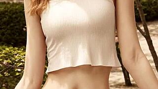 lingerie models tease barefoot in panties under cherry blossom trees so sexy