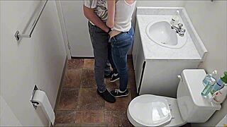 Skinny College Student Bent Over Fucked Hard In Tight School Toilet By Classmate