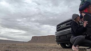 Wife slurps huge cock roadside for public eyes