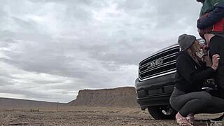 Wife slurps huge cock roadside for public eyes