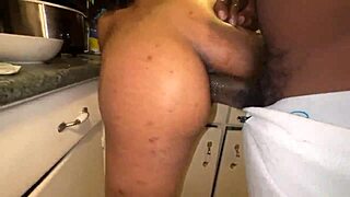 damn this hot ebony teen 18+ asshole's addicted uh she bends for stepdad's bbc in kitchen... creampie risks it all!