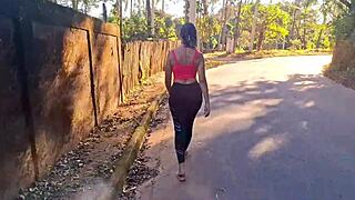 Country Girl In Leggings Picked Up On Street Ends Up Bent Over In Forest For Muff Diving And Cum On Ass