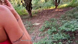 Country Girl In Leggings Picked Up On Street Ends Up Bent Over In Forest For Muff Diving And Cum On Ass