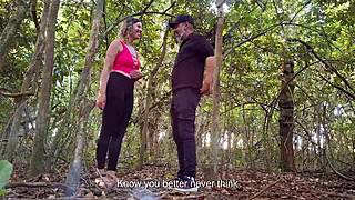 Country Girl In Leggings Picked Up On Street Ends Up Bent Over In Forest For Muff Diving And Cum On Ass