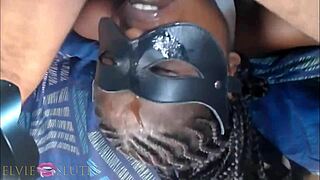 elvie the ebony slut chokes on rough throat pounding