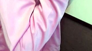 Japanese Crossdressing Ladyboy Masturbates with Pantyhose Net on Crotch in Solo Anal Tease Video