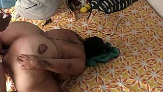 padrastro's thick cock stretches her ass with creampie