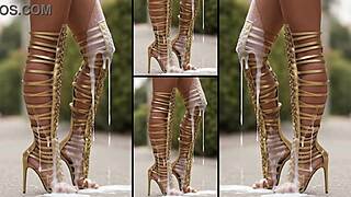 Damn, these hot heels and legs dripping with massive cumshots everywhere