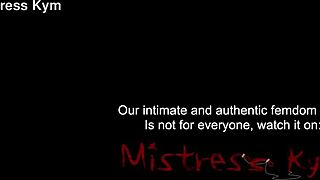 Mistress Kym teases slave's nipples in chastity with femdom humiliation