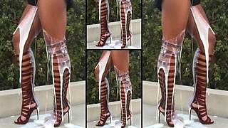 Damn, these hot heels and legs dripping with massive cumshots everywhere