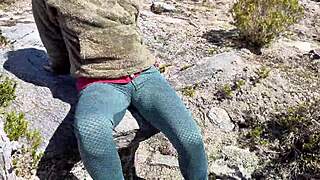 chilena amateur milf couple flashes juicy ass then fucks hard on hilltop pov!