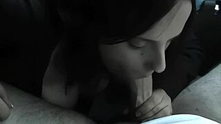 busty teen amateur chokes on fat cock parked in car