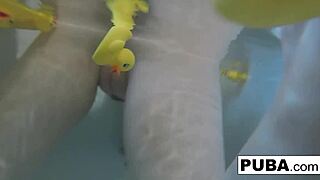 sexy blonde nadia slips into bath playing with big tits pussy and rubber duckies