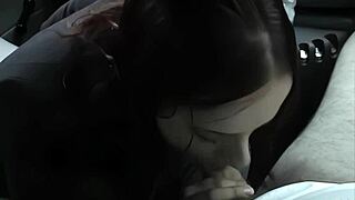 busty teen amateur chokes on fat cock parked in car