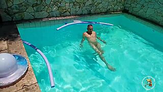 Brunette Milf Deepthroats Monster Cock by Pool Before Gaping Pussy