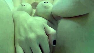 sexy blonde nadia slips into bath playing with big tits pussy and rubber duckies