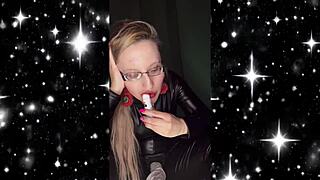 Sissy Bimbo Cries in Lipstick Obeying Femdom Jerk Instructions