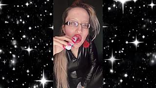 Sissy Bimbo Cries in Lipstick Obeying Femdom Jerk Instructions