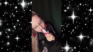 Sissy Bimbo Cries in Lipstick Obeying Femdom Jerk Instructions