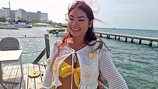 Curvy Colombian beach stranger Alejandra Palacios bent over doggystyle pussy fucked first time homemade