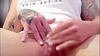 Redhead Brazilian Brunette Rubs Swollen Clit to Gushing Orgasm Watching Porn