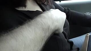 busty teen amateur chokes on fat cock parked in car