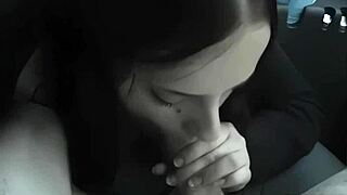 busty teen amateur chokes on fat cock parked in car