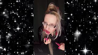 Sissy Bimbo Cries in Lipstick Obeying Femdom Jerk Instructions