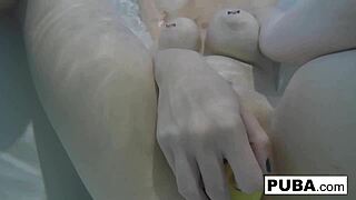 sexy blonde nadia slips into bath playing with big tits pussy and rubber duckies