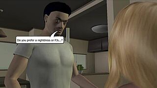 Blonde teen babysitter with small tits seduces in emotional cartoon animation scene