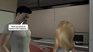 Blonde teen babysitter with small tits seduces in emotional cartoon animation scene