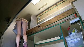 naughty boss sneaks peeks under her mini skirt panties at work voyeur style