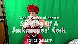 ughh granny in hearts costume gaggin on that young cock like a total pro