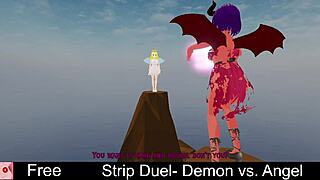 demon angel strip duel turns erotic with ripped clothes