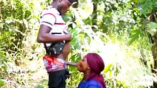 Horny African BBW Wife Rides Monster Cock in Bush