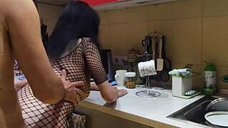 Milf wife in stockings kissing anal assfucked homemade kitchen sex