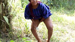 Horny African BBW Wife Rides Monster Cock in Bush