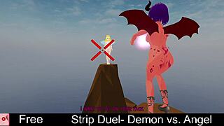 demon angel strip duel turns erotic with ripped clothes