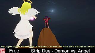 demon angel strip duel turns erotic with ripped clothes